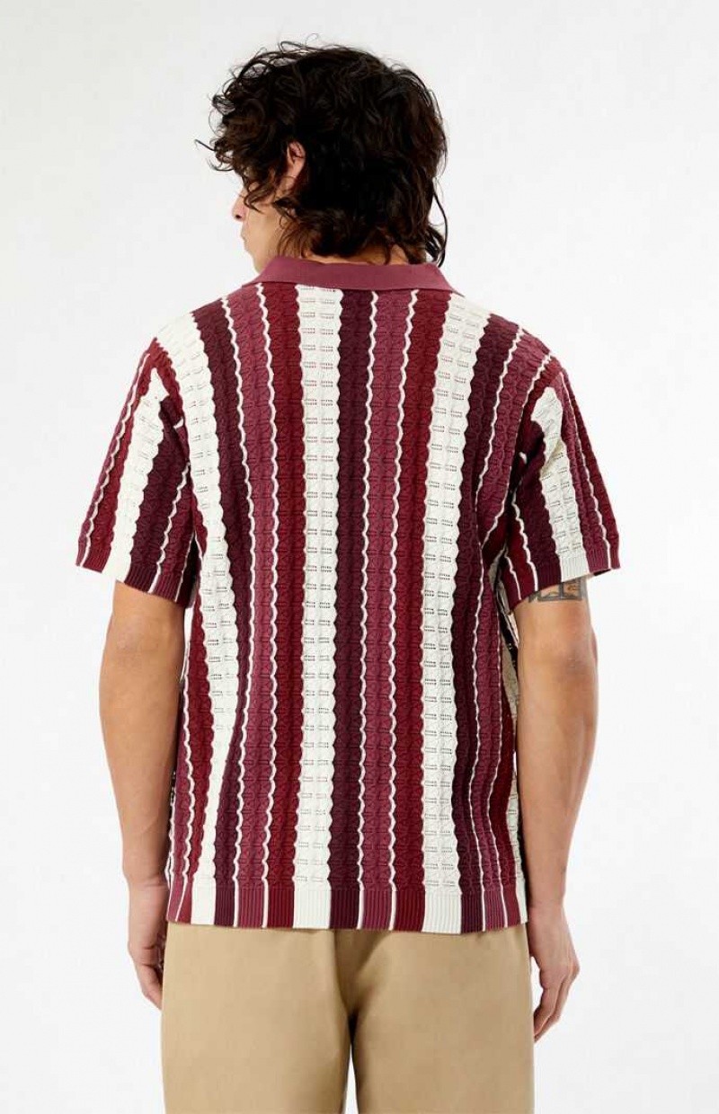 BURGUNDY PacSun Burgundy Button Down Knit Polo Shirt | LNOJRZA-56