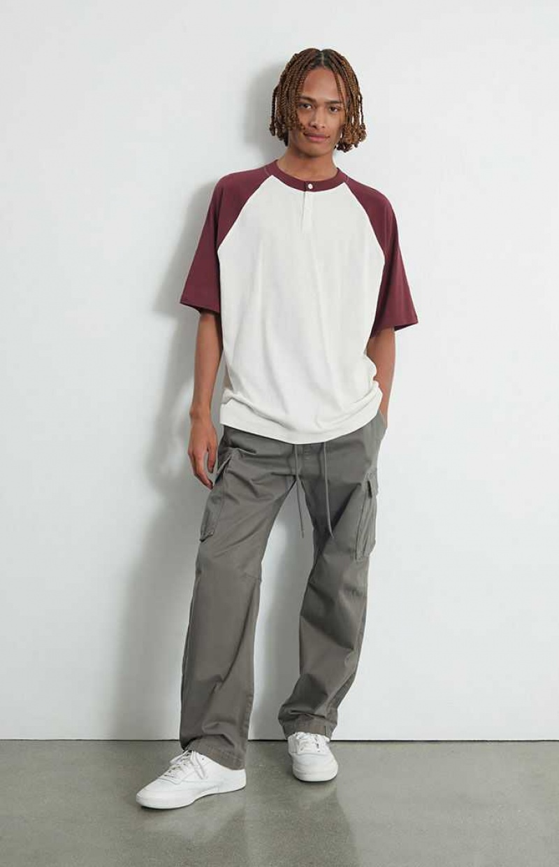 BURGUNDY PacSun Burgundy Raglan Boxy Henley T-Shirt | KHCYJEZ-92