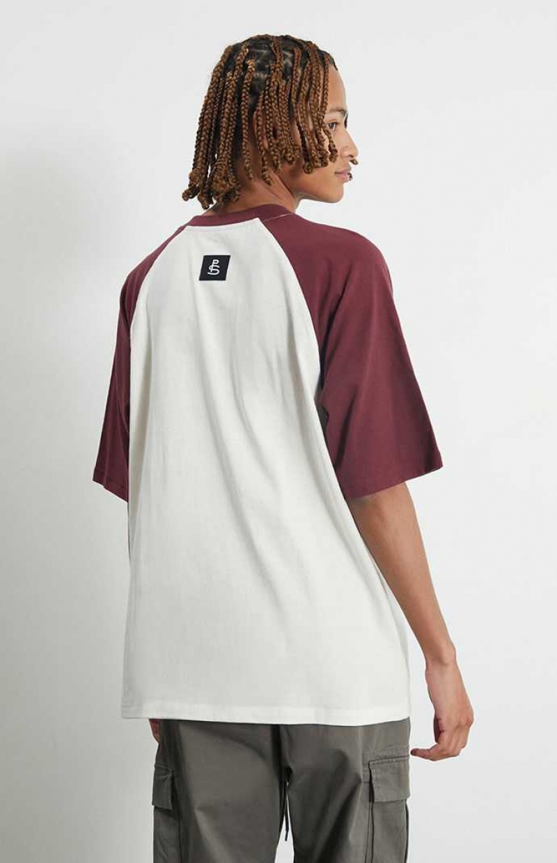 BURGUNDY PacSun Burgundy Raglan Boxy Henley T-Shirt | KHCYJEZ-92