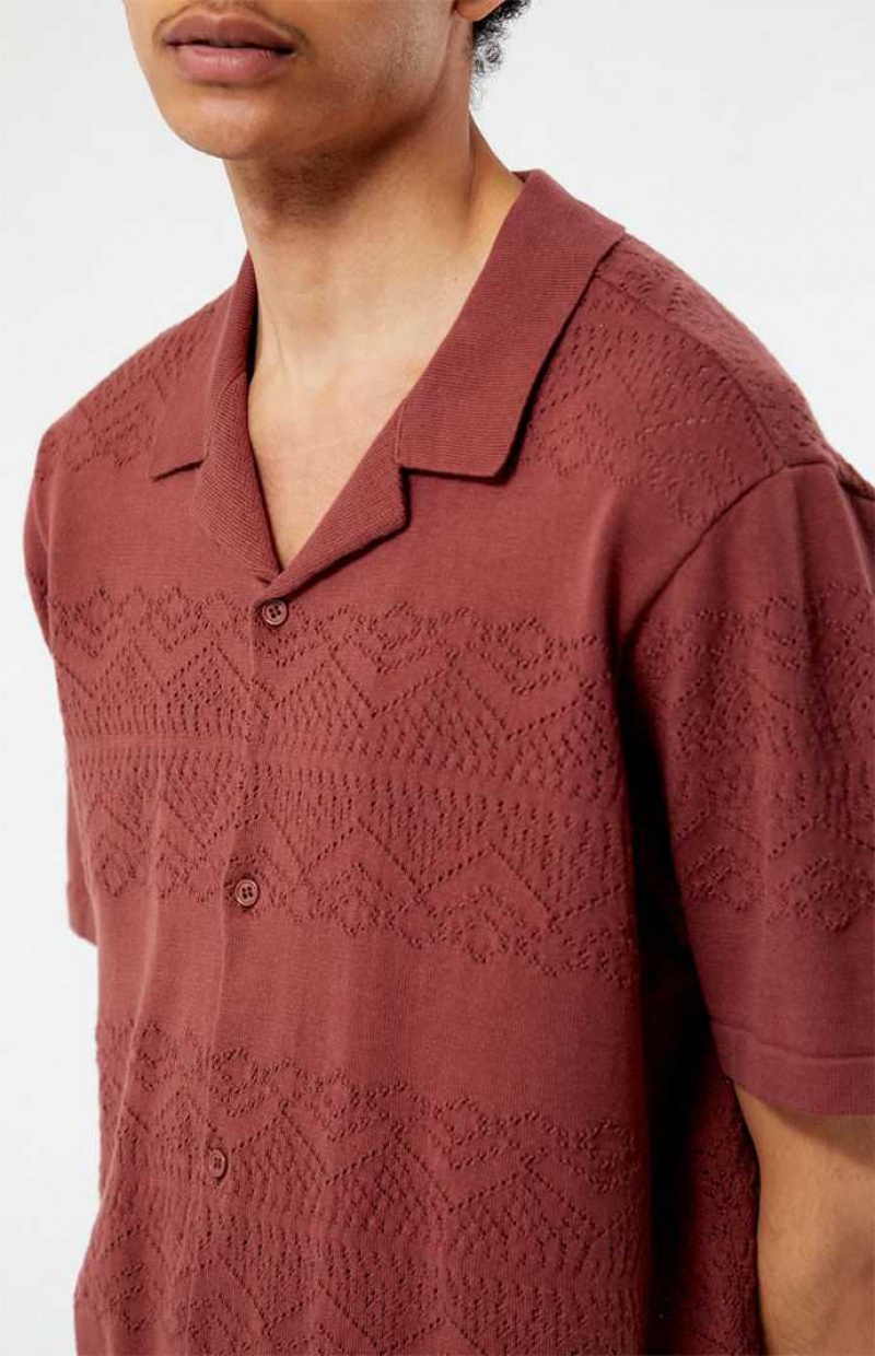 BURGUNDY PacSun Hudson Burgundy Oversized Camp Shirt | WVHRGKQ-75