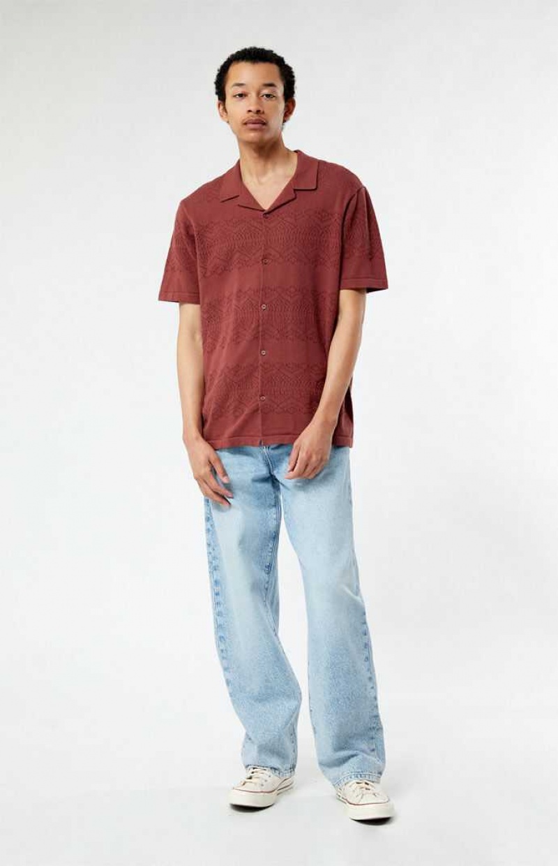 BURGUNDY PacSun Hudson Burgundy Oversized Camp Shirt | WVHRGKQ-75