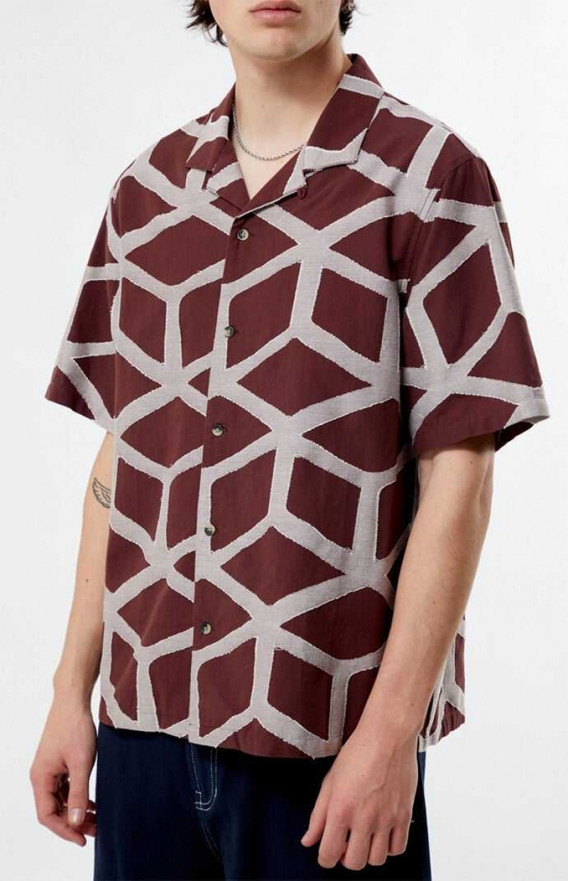 BURGUNDY PacSun Roman Oversized Camp Shirt | YXOMAJC-82