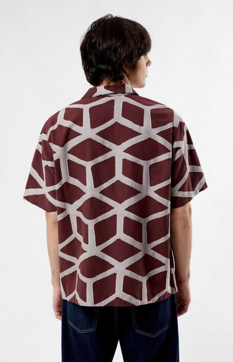 BURGUNDY PacSun Roman Oversized Camp Shirt | YXOMAJC-82