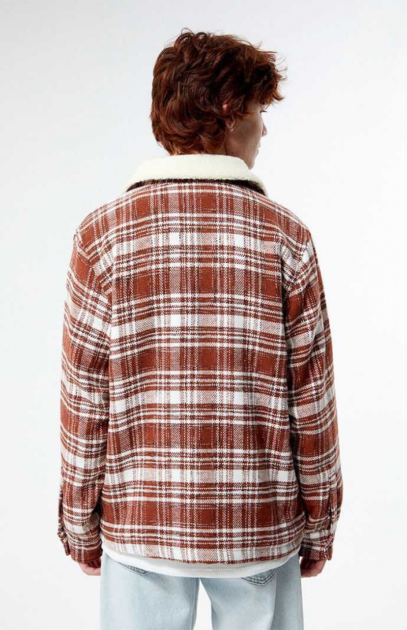 BURNT ORANGE PacSun Plaid Sherpa Shacket | VZCWBYX-75