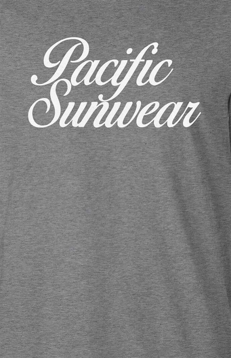 CHARCOAL HEATHER PacSun Pacific Sunwear Script Long Sleeve T-Shirt | VKQPYGR-43