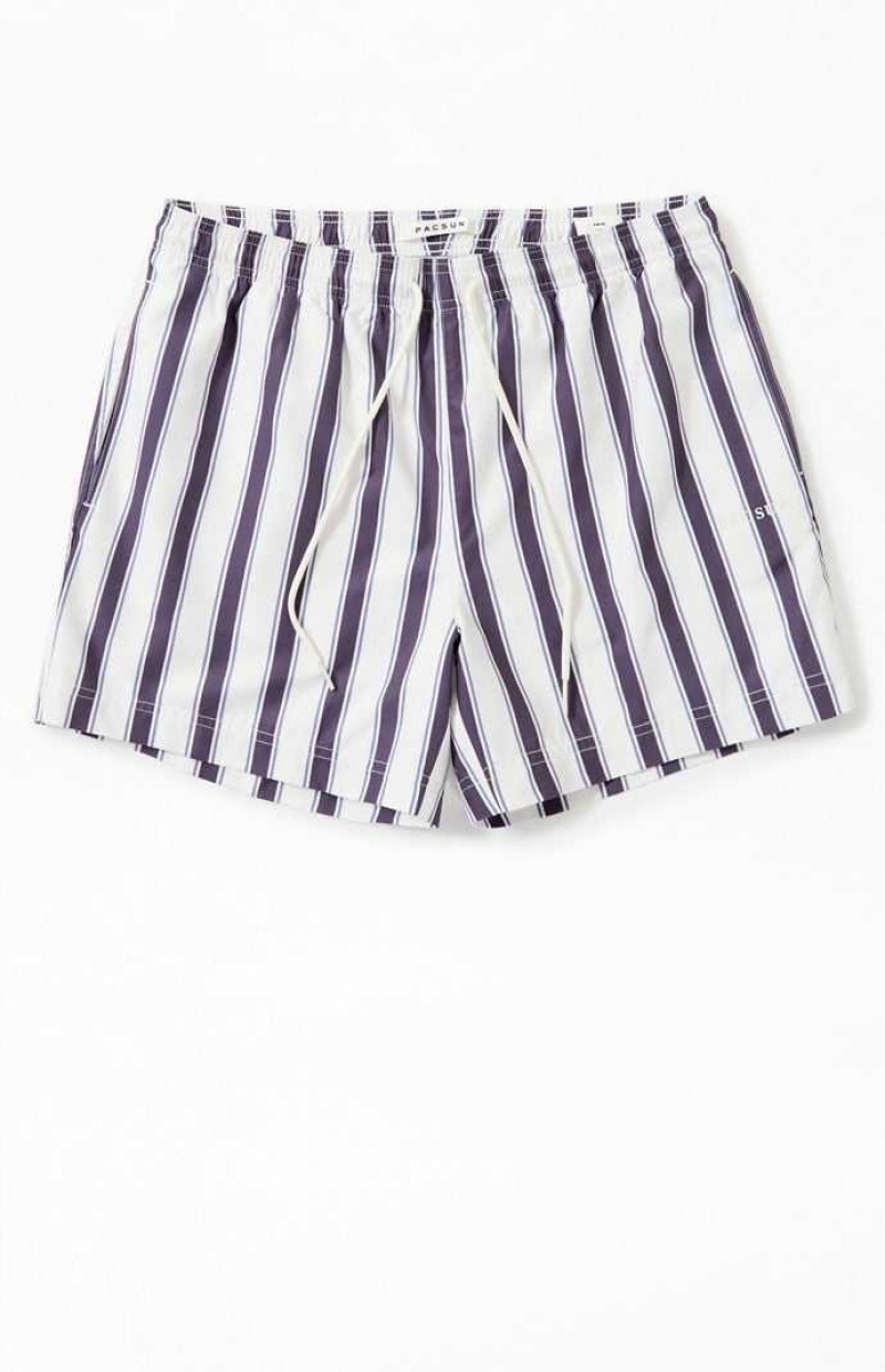 CHARCOAL PacSun Charcoal Stripe 4.5 Swim Trunks | OARNLSH-63