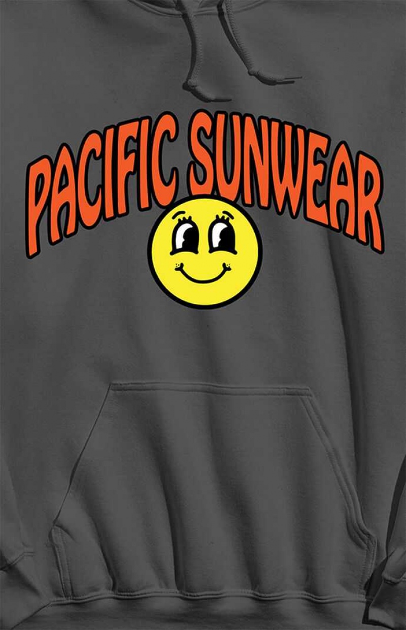 CHARCOAL PacSun Pacific Sunwear Smiley Hoodie | LOBWTJS-84