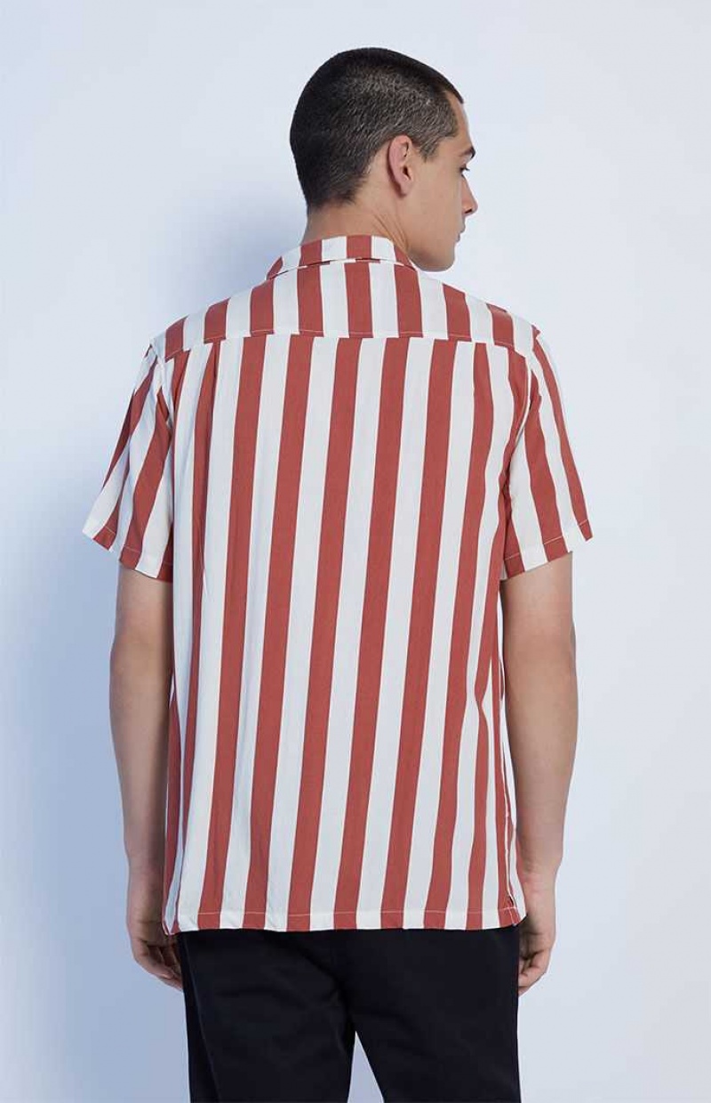 CREAM/RED PacSun Burnt Red Stripe Camp Shirt | UMFOTIK-35