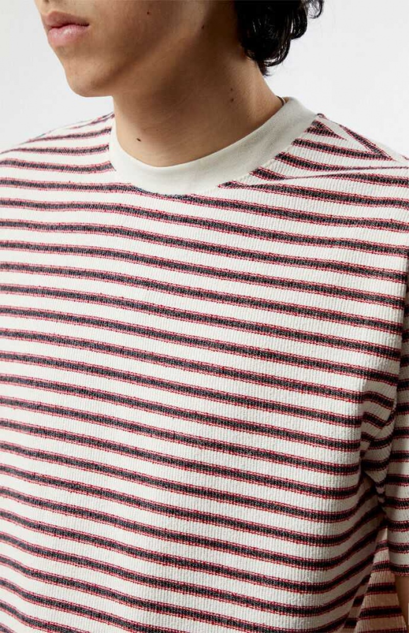 CREAM/RED PacSun Red Compass Striped Texture T-Shirt | UDRMYCQ-89