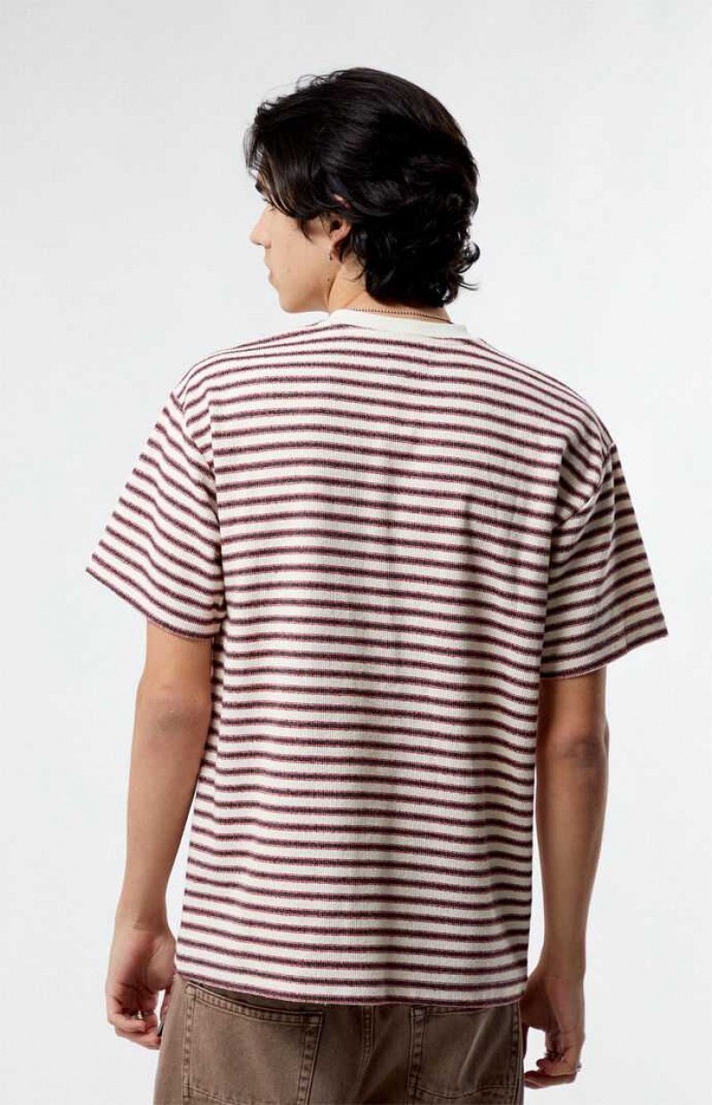 CREAM/RED PacSun Red Compass Striped Texture T-Shirt | UDRMYCQ-89