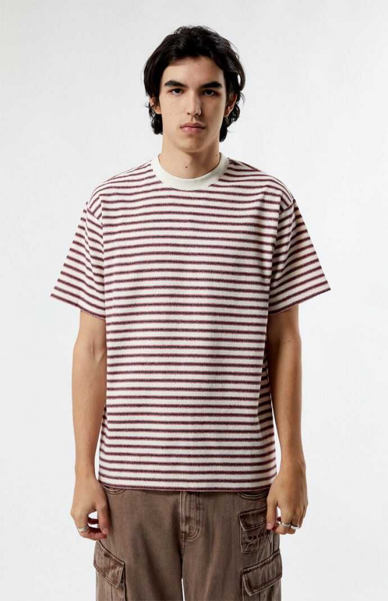 CREAM/RED PacSun Red Compass Striped Texture T-Shirt | UDRMYCQ-89