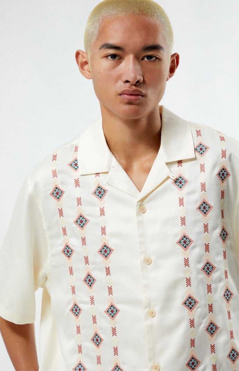 CREAM PacSun Archie Embroidered Oversized Camp Shirt | NSHDJYP-29