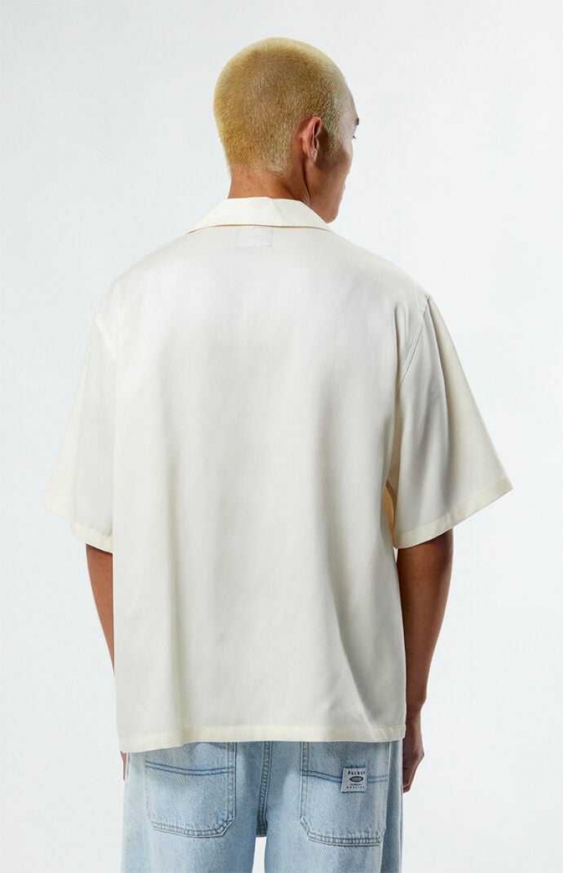 CREAM PacSun Archie Embroidered Oversized Camp Shirt | NSHDJYP-29