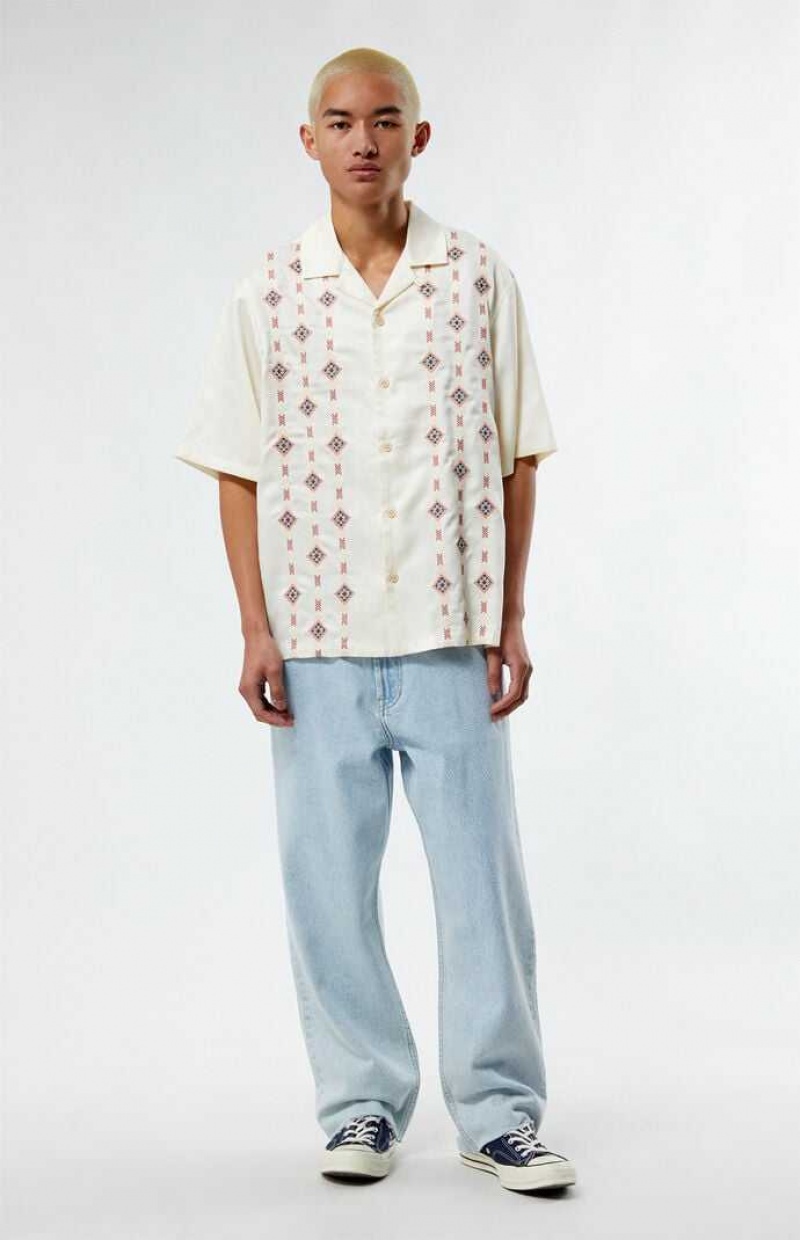 CREAM PacSun Archie Embroidered Oversized Camp Shirt | NSHDJYP-29