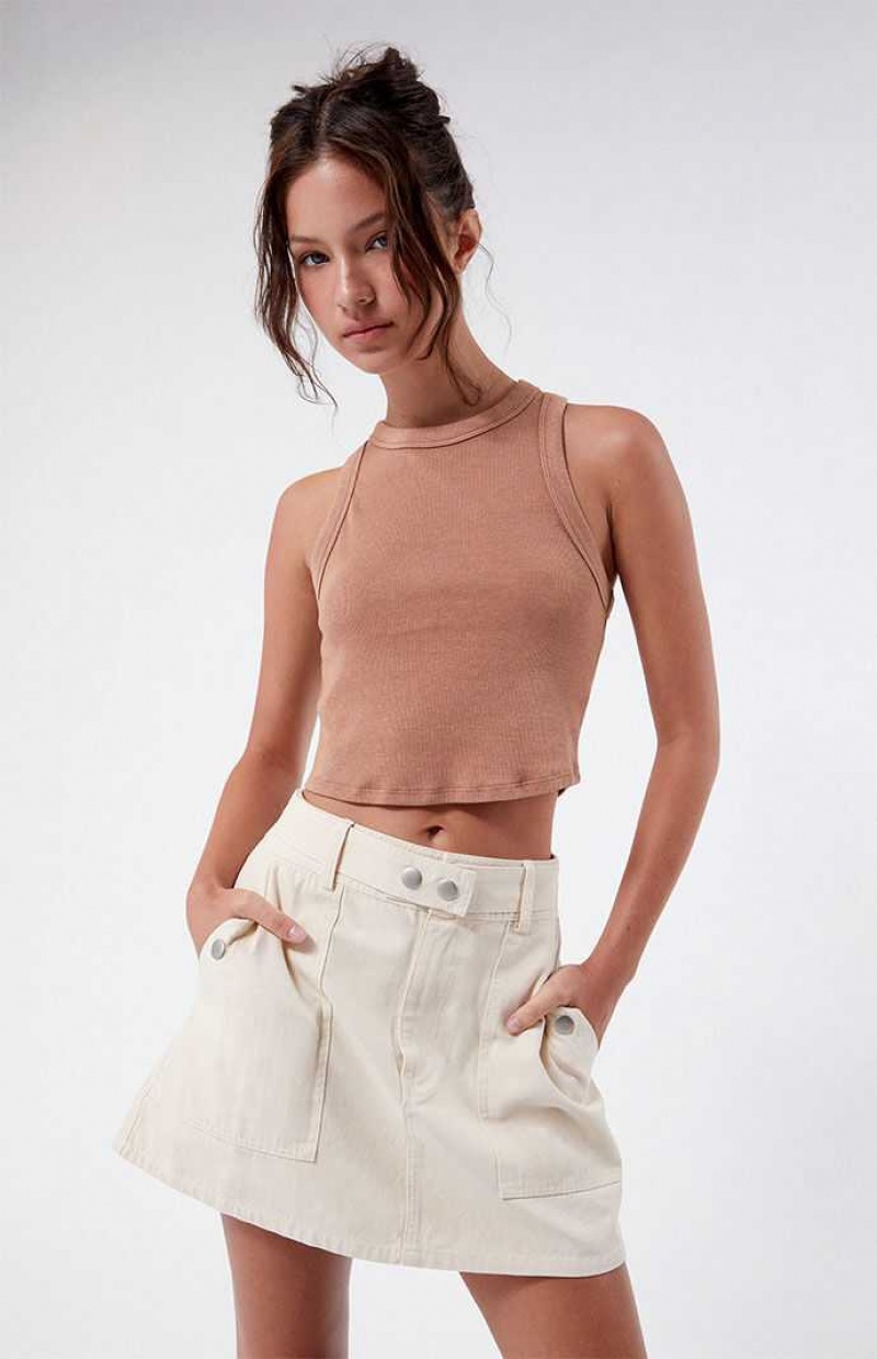 CREAM PacSun Belted A-Line Mini Skirt | HLFRSDT-05