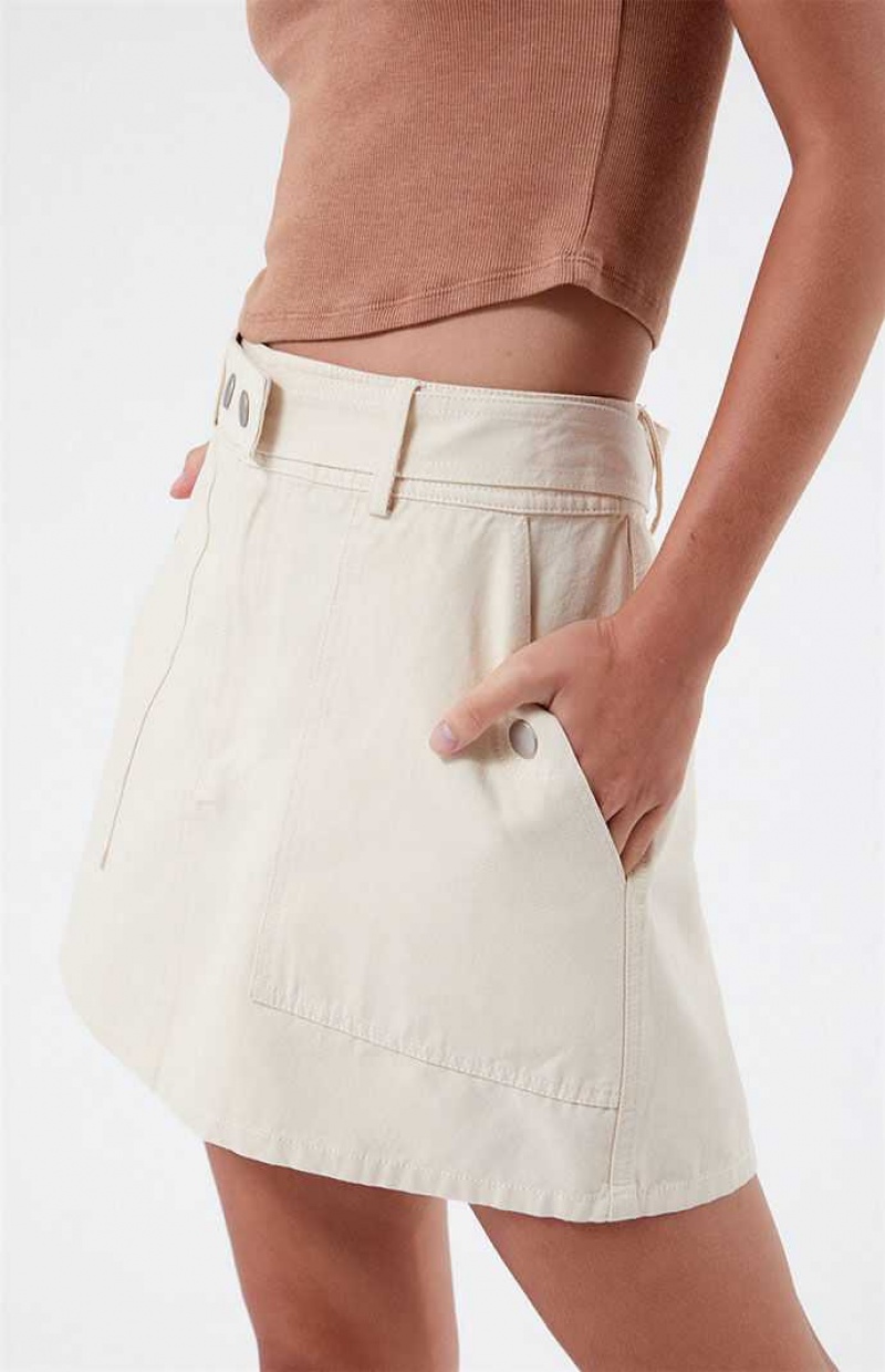 CREAM PacSun Belted A-Line Mini Skirt | HLFRSDT-05