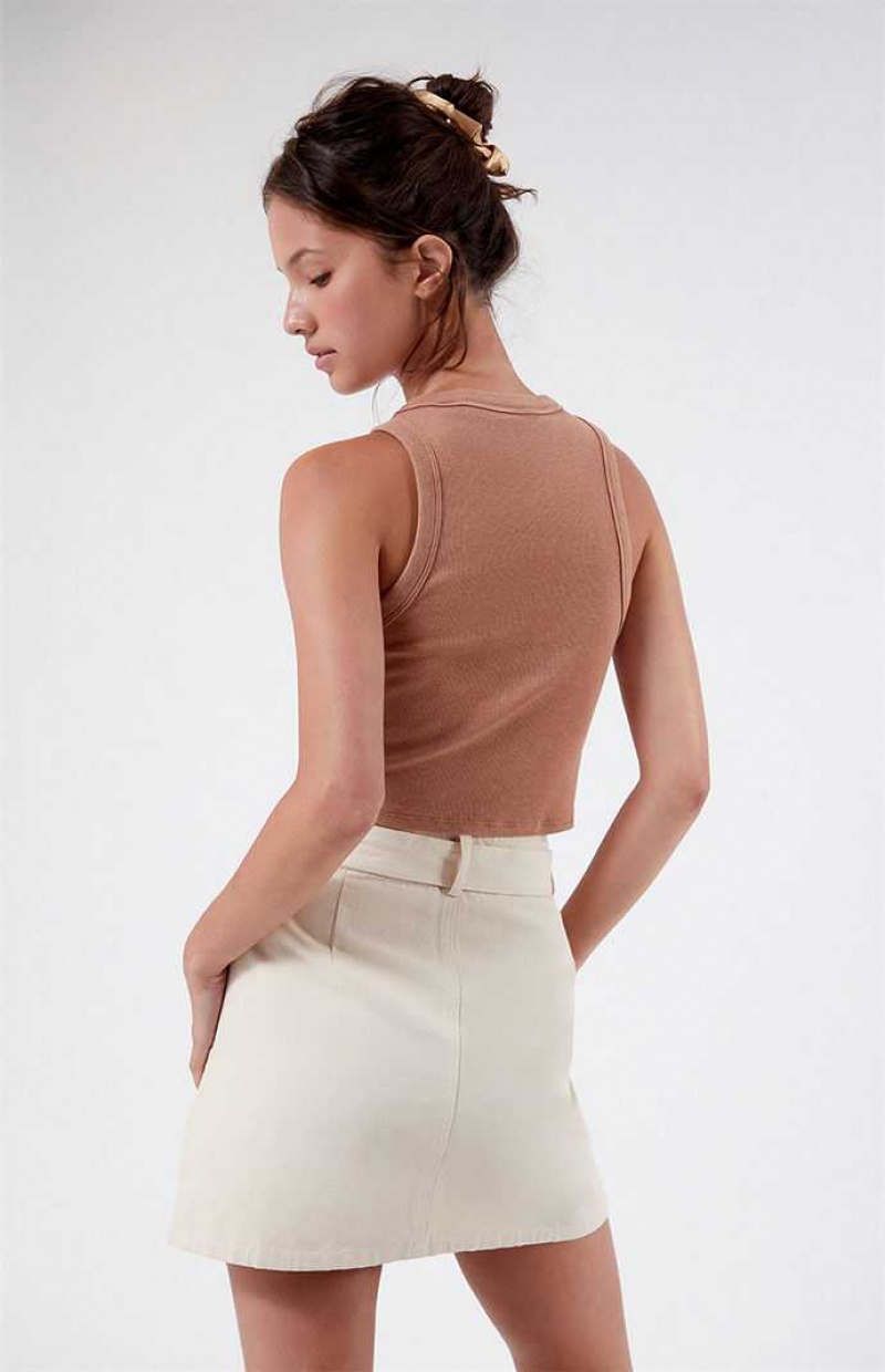 CREAM PacSun Belted A-Line Mini Skirt | HLFRSDT-05