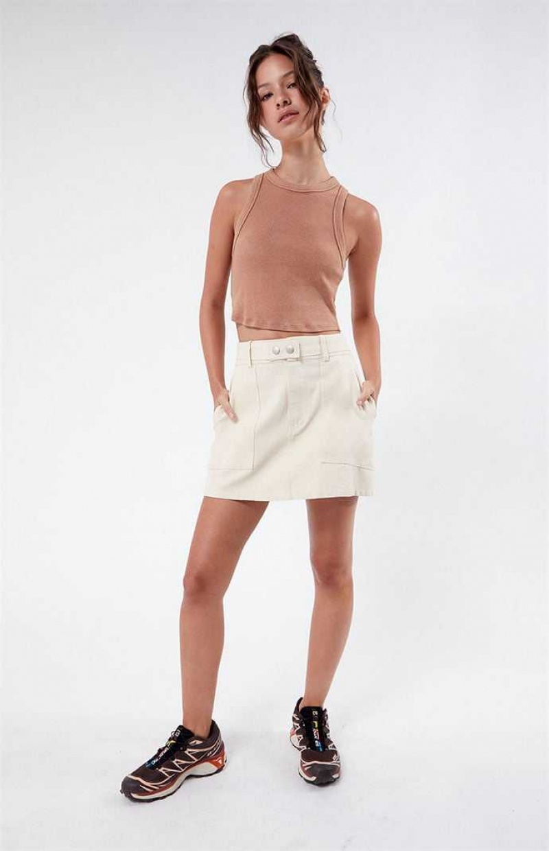 CREAM PacSun Belted A-Line Mini Skirt | HLFRSDT-05