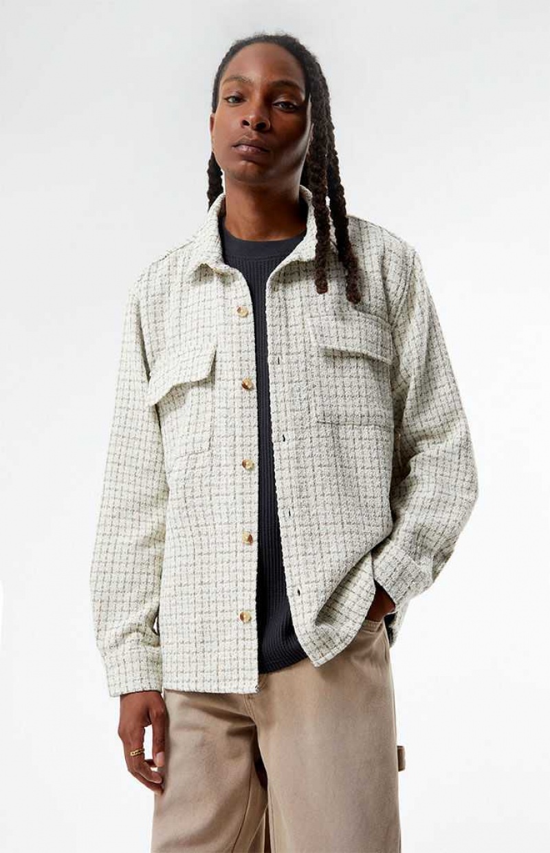 CREAM PacSun Classic Tweed Oversized Shacket | PQHRXIY-48