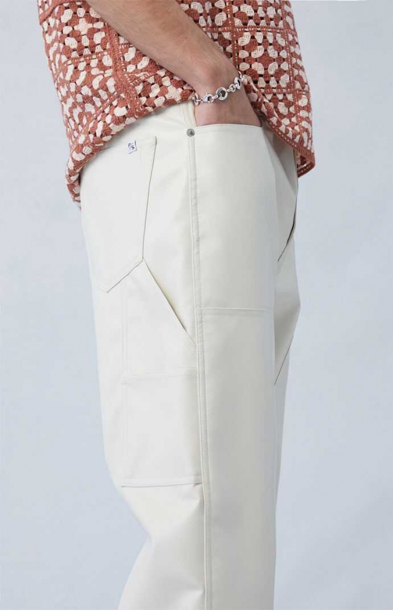 CREAM PacSun Cream Carpenter Faux Leather Straight Pants | BISQPVJ-35