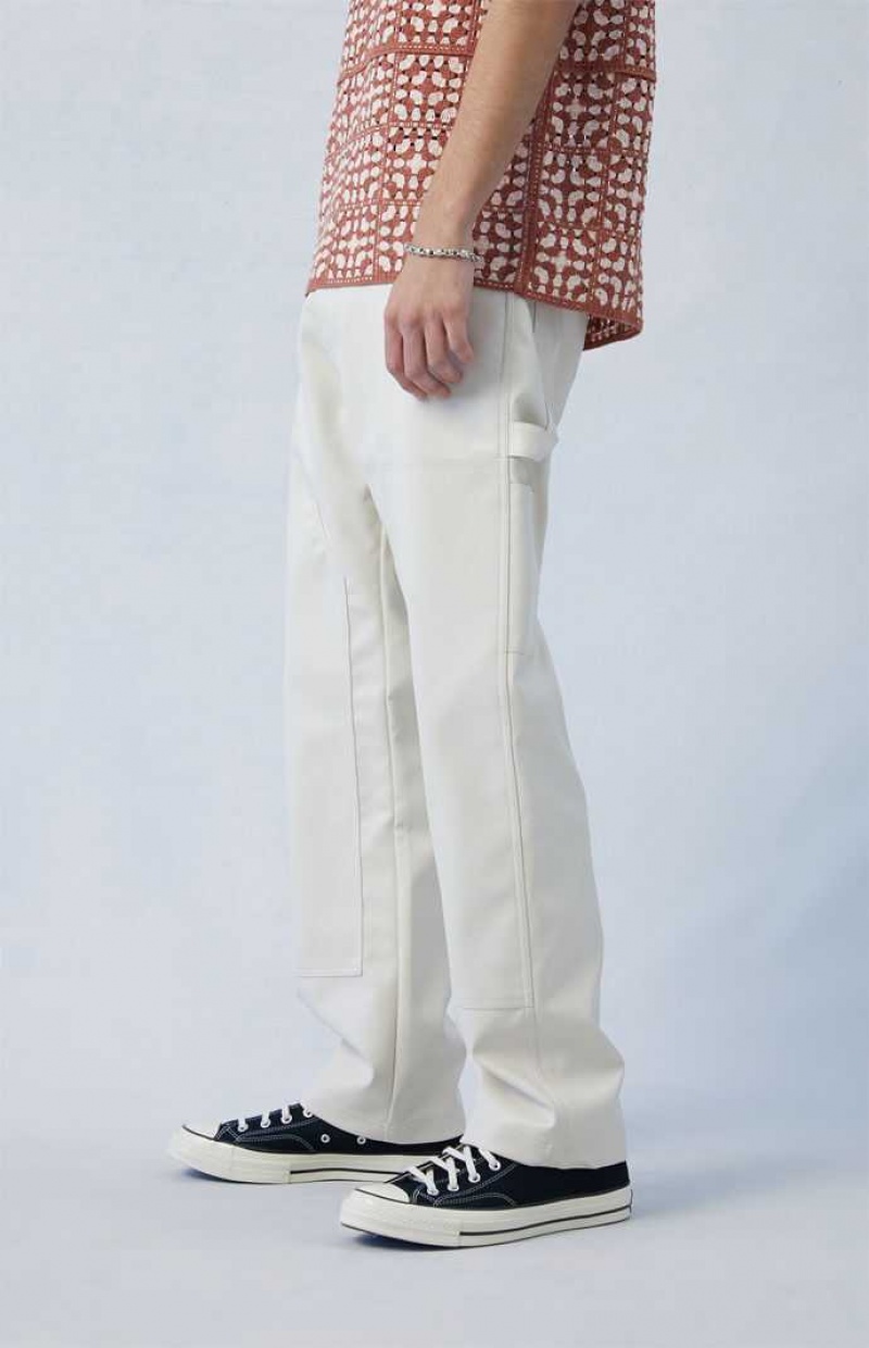 CREAM PacSun Cream Carpenter Faux Leather Straight Pants | BISQPVJ-35