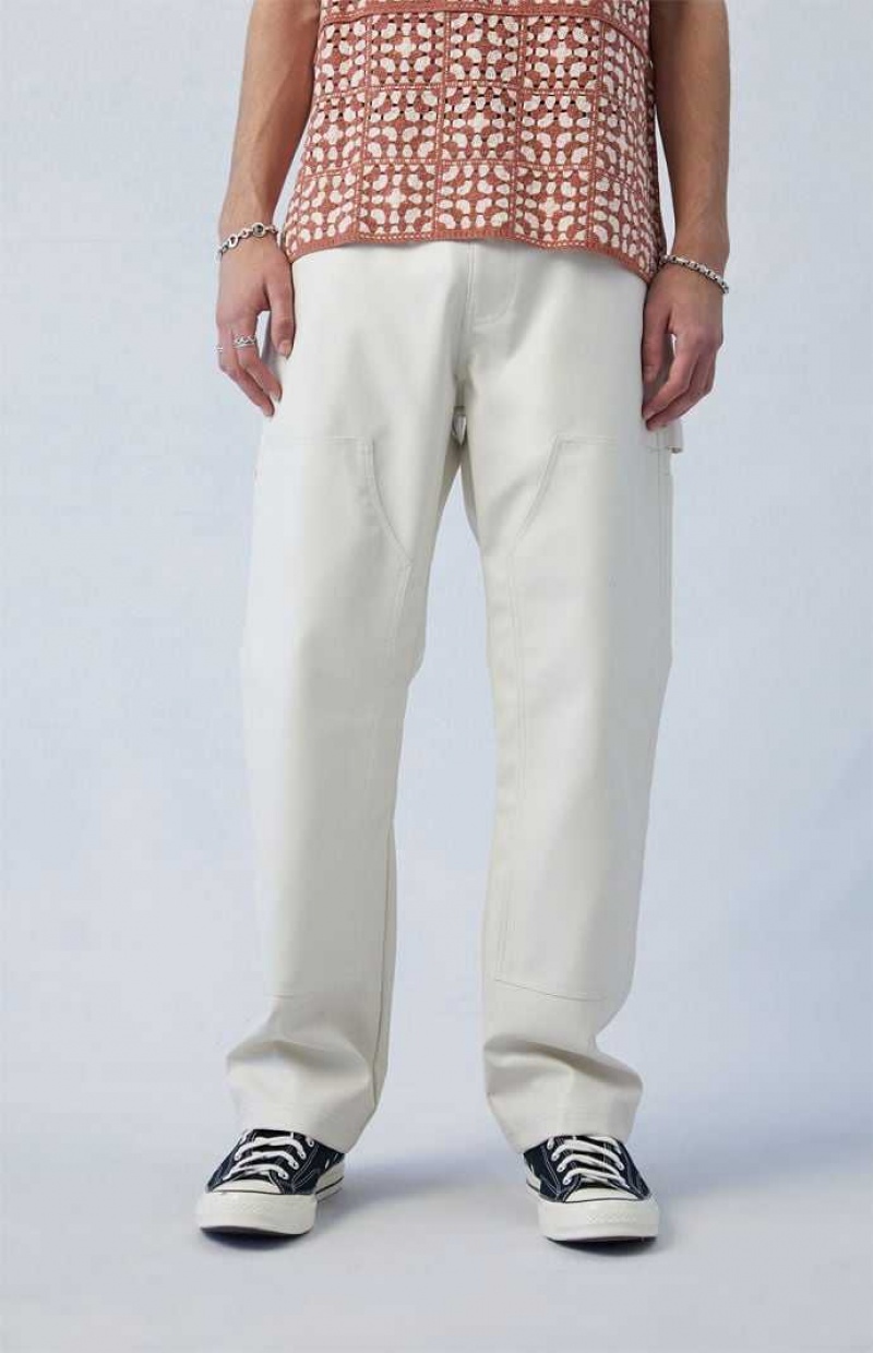 CREAM PacSun Cream Carpenter Faux Leather Straight Pants | BISQPVJ-35