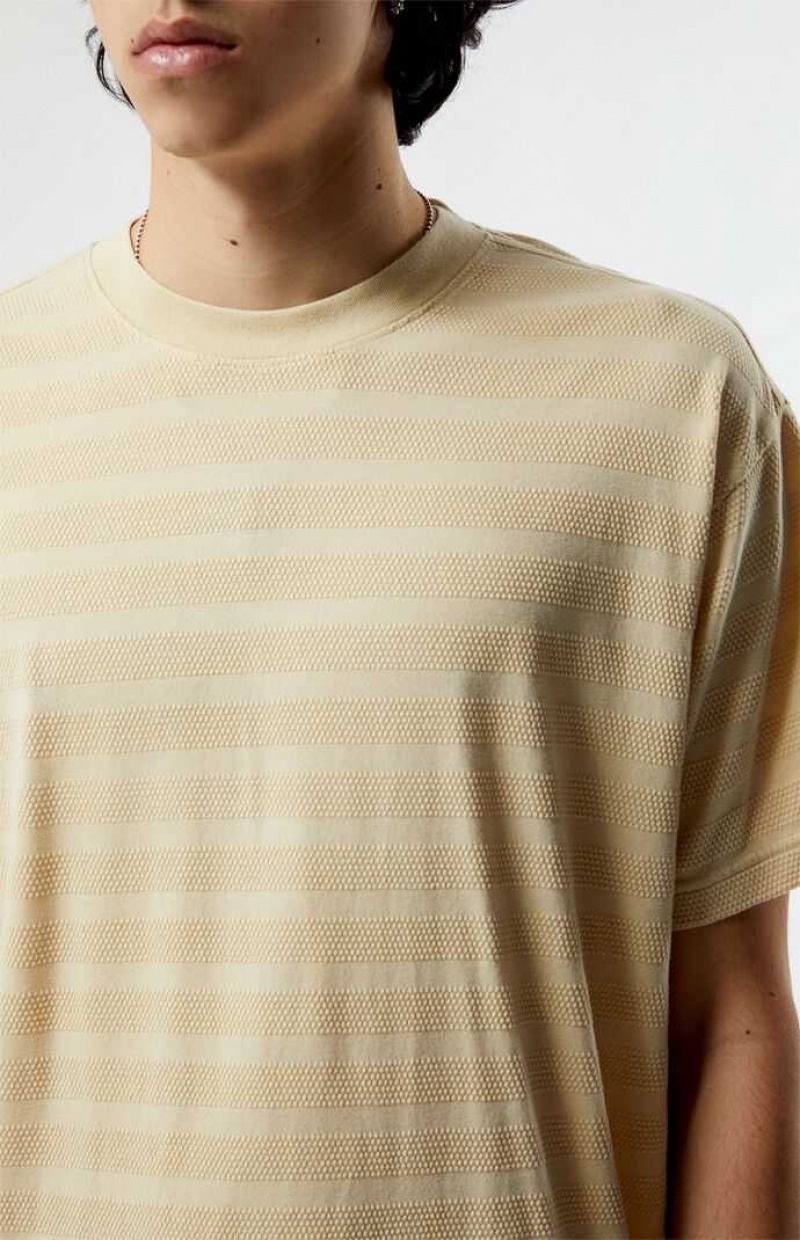 CREAM PacSun Cream Even Textured Stripe T-Shirt | MKRTWOL-23