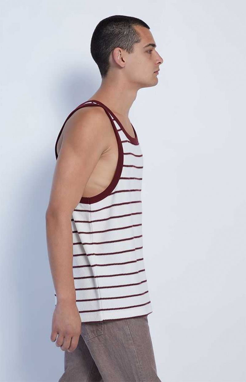 CREAM PacSun Cream Jacquard Striped Tank Top | MKTPAWJ-61