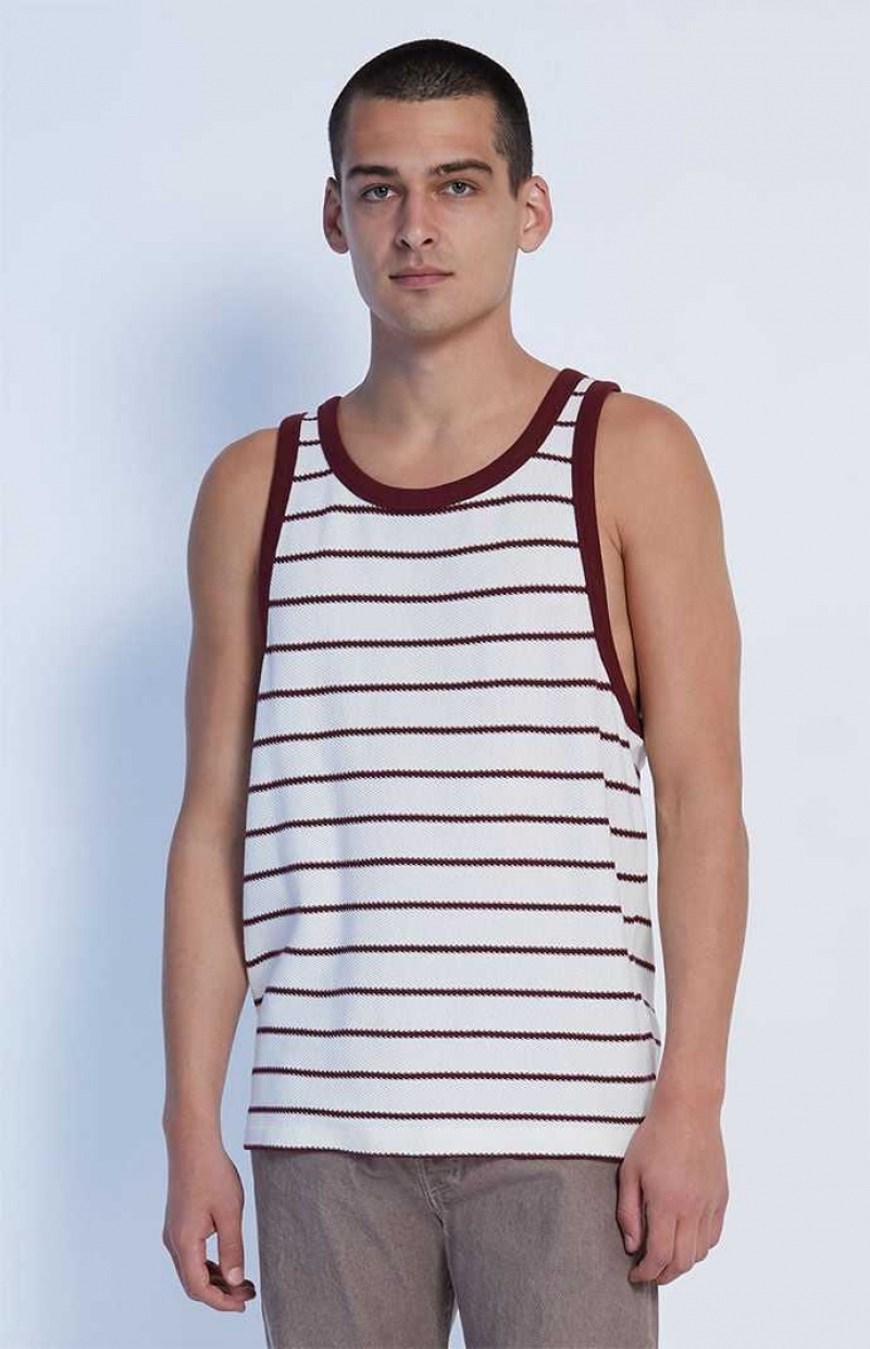 CREAM PacSun Cream Jacquard Striped Tank Top | MKTPAWJ-61