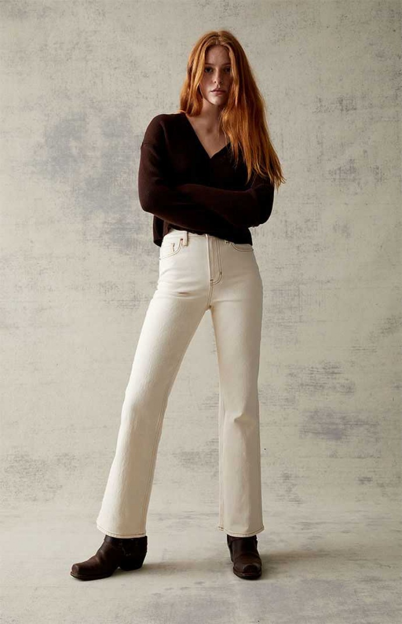 CREAM PacSun Cream Stretch High Waisted Bootcut Jeans | JVNTUIK-91