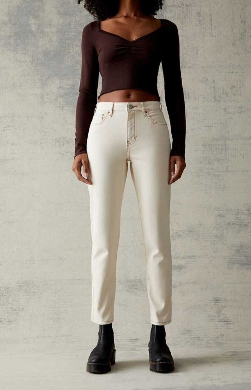 CREAM PacSun Cream Stretch Mom Jeans | MHRWYNG-49