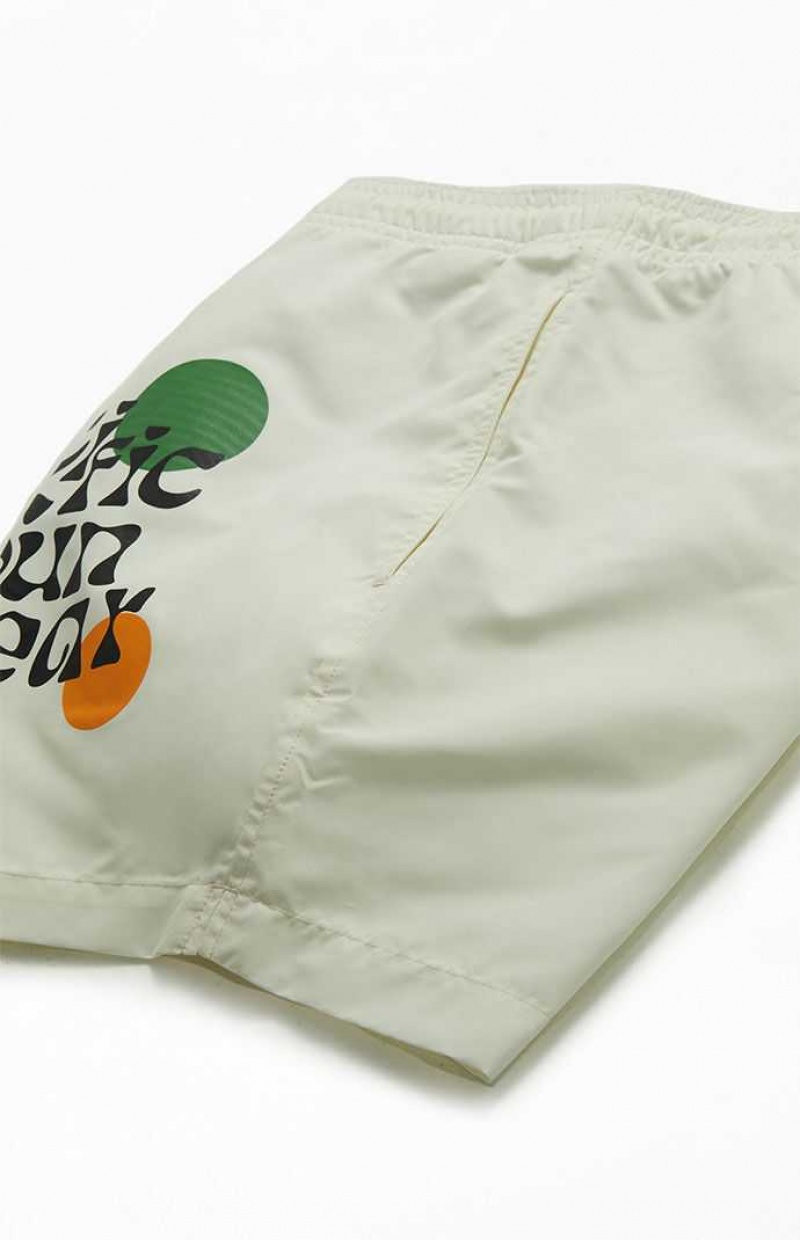 CREAM PacSun Eco Retro Graphic 4.5" Swim Trunks | OFWQRYA-23