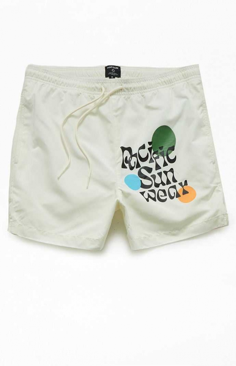 CREAM PacSun Eco Retro Graphic 4.5" Swim Trunks | OFWQRYA-23