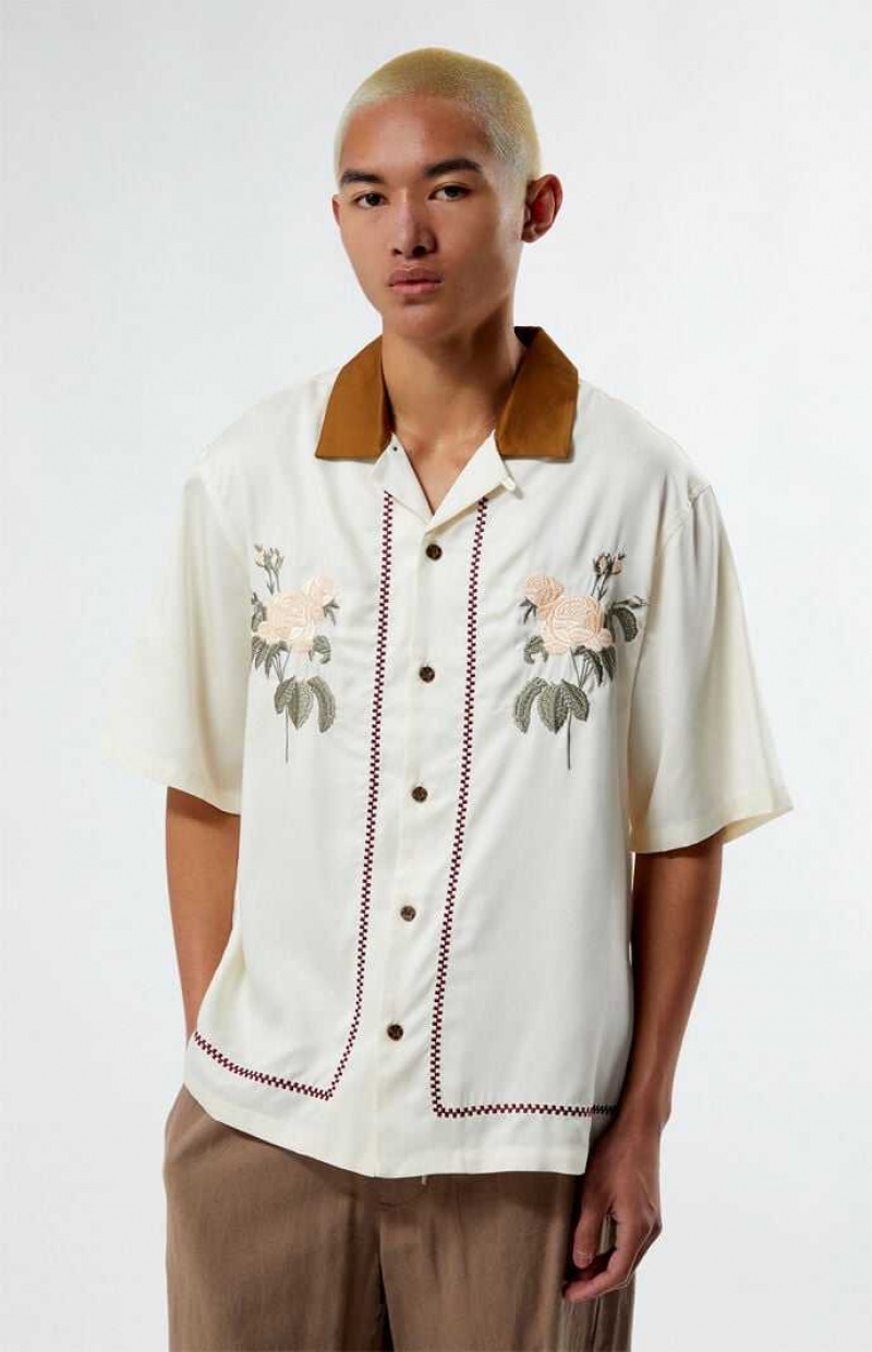 CREAM PacSun Eli Oversized Camp Shirt | OJQVATC-73