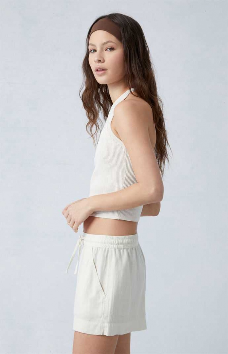 CREAM PacSun Linen Tie Front Shorts | IYORTNB-54