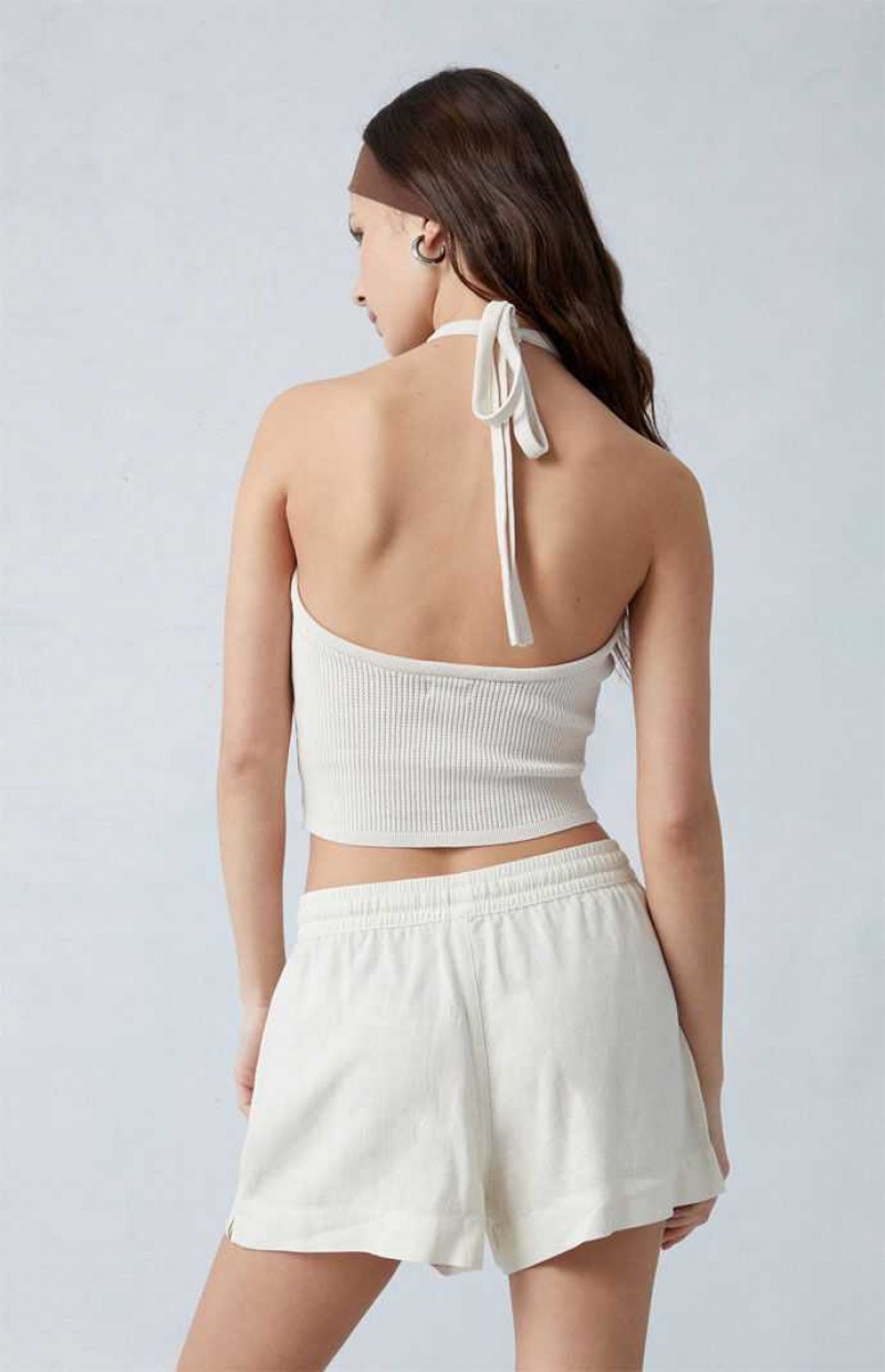 CREAM PacSun Linen Tie Front Shorts | IYORTNB-54