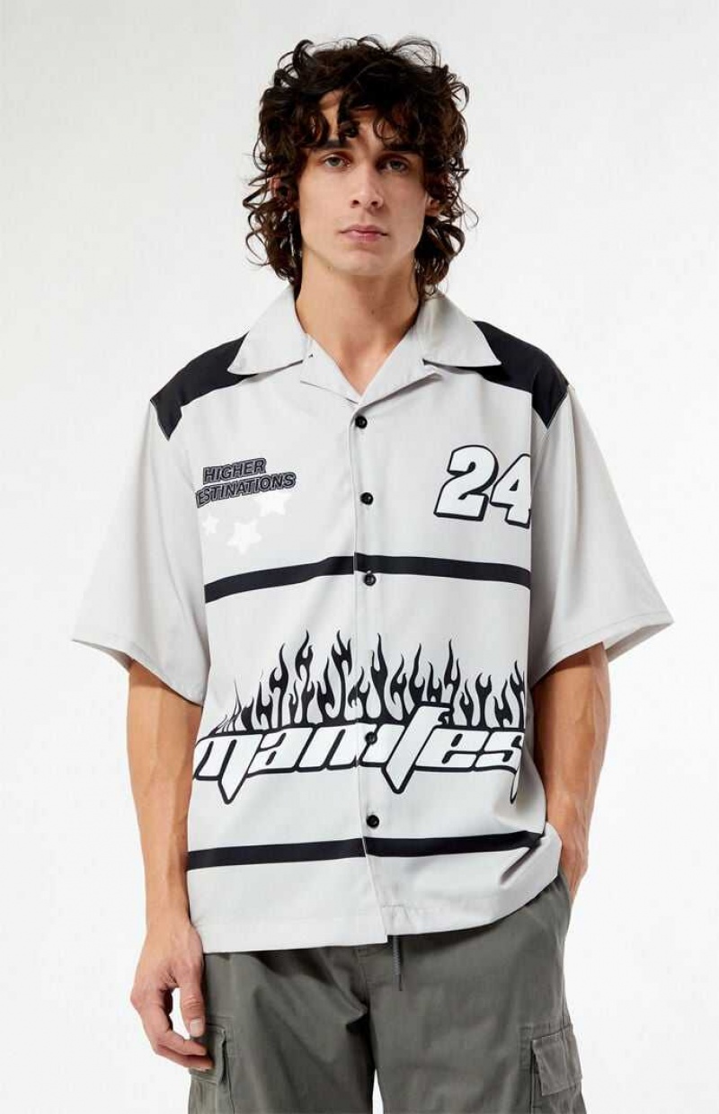 CREAM PacSun Manifest Racing Woven Camp Shirt | TAMCXJV-29