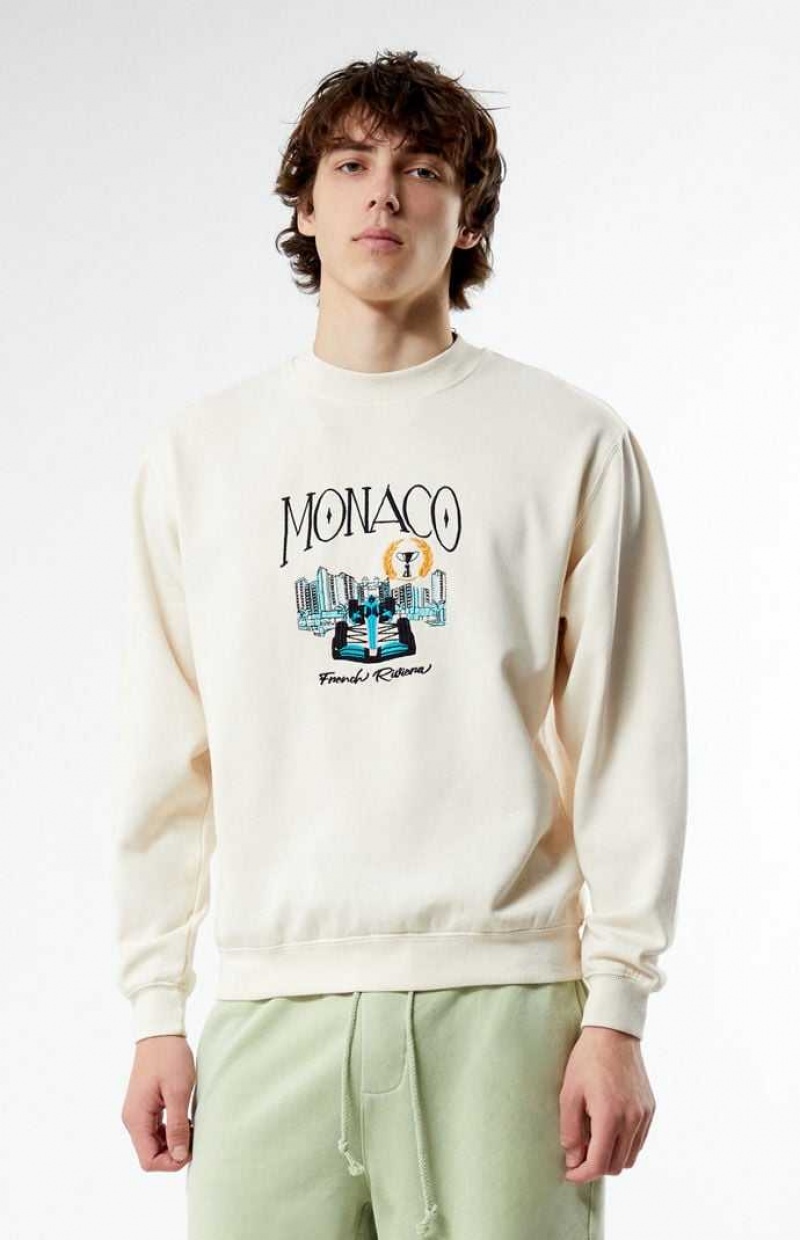 CREAM PacSun Monaco Embroidered Crew Neck Sweatshirt | ADGTKOM-13