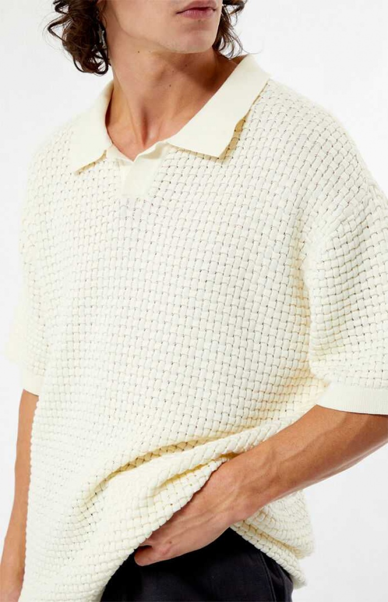 CREAM PacSun Open Knit Polo Shirt | DPTMUXF-02