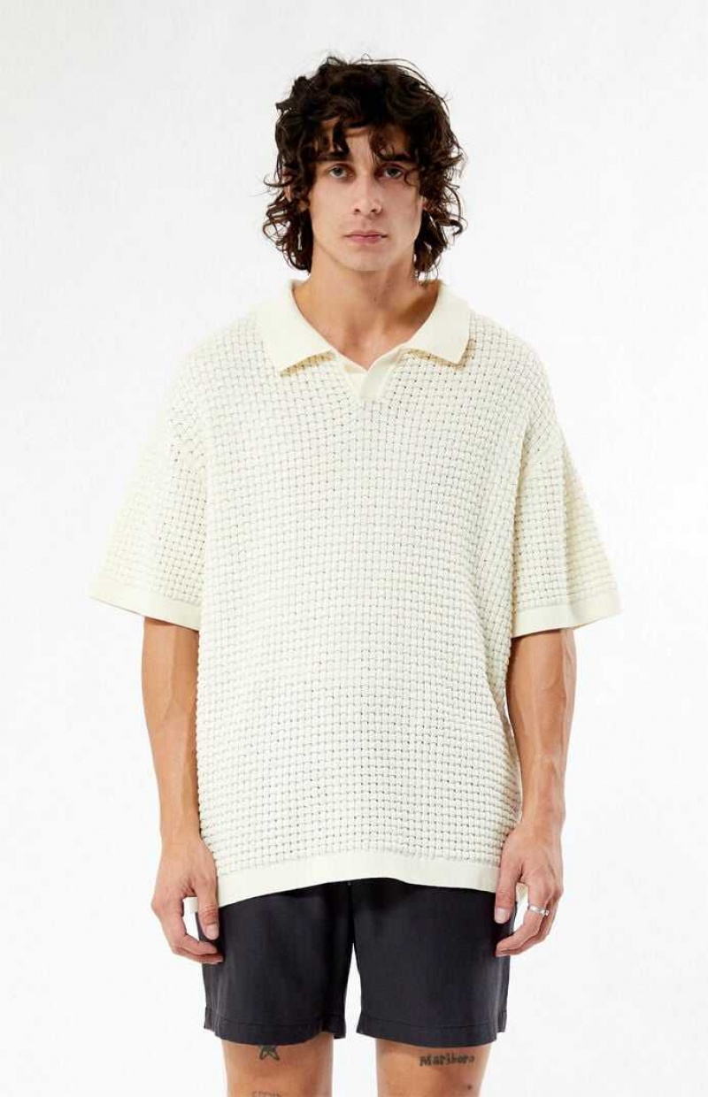 CREAM PacSun Open Knit Polo Shirt | DPTMUXF-02