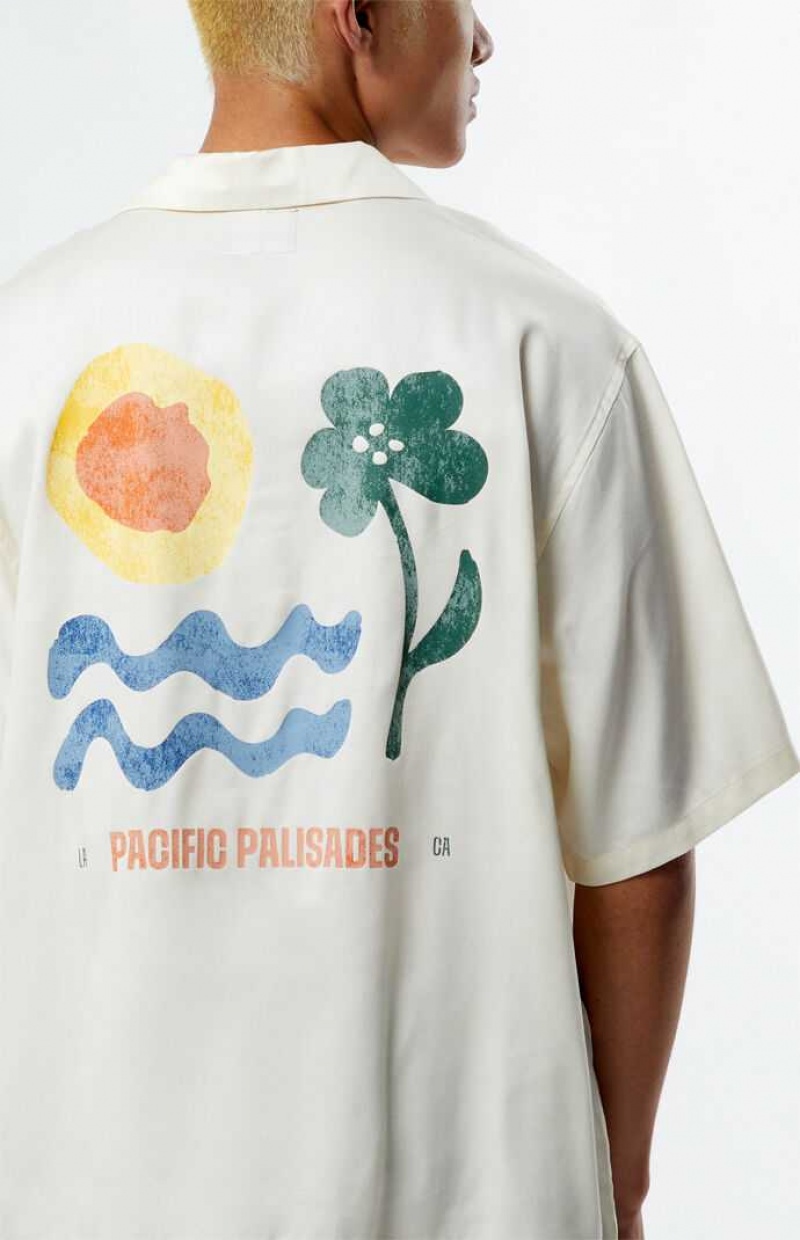 CREAM PacSun Pacific Palisades Oversized Camp Shirt | QZUEXBP-96