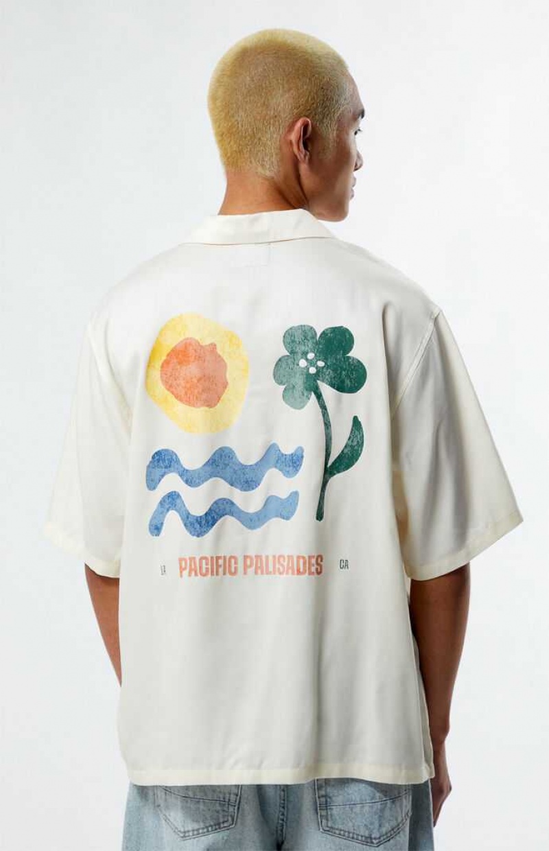 CREAM PacSun Pacific Palisades Oversized Camp Shirt | QZUEXBP-96