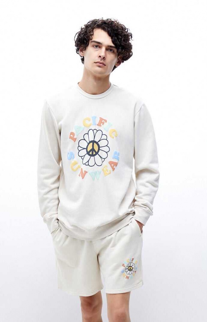 CREAM PacSun Pacific Sunwear Crew Neck Sweatshirt | JUBXDYN-60