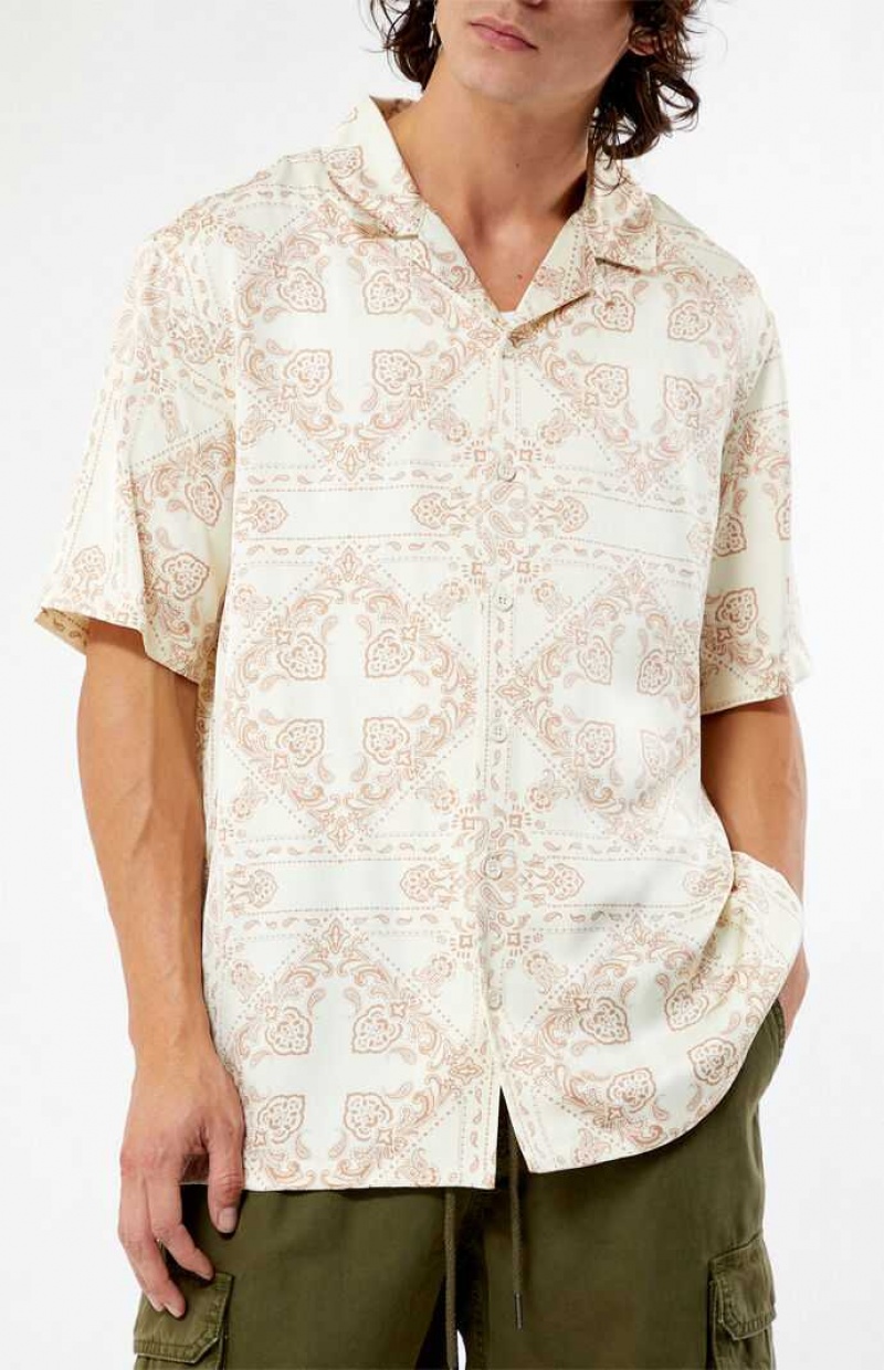 CREAM PacSun Paisley Camp Shirt | ZMESFNP-02