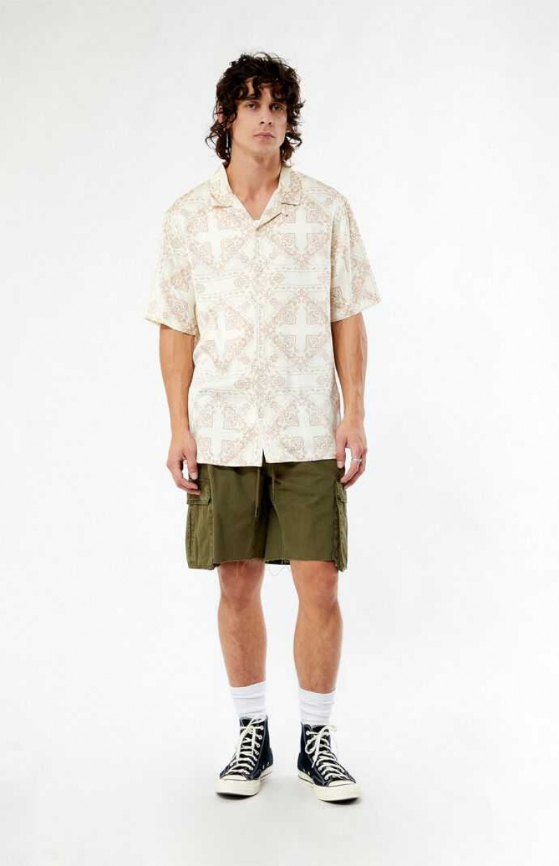 CREAM PacSun Paisley Camp Shirt | ZMESFNP-02