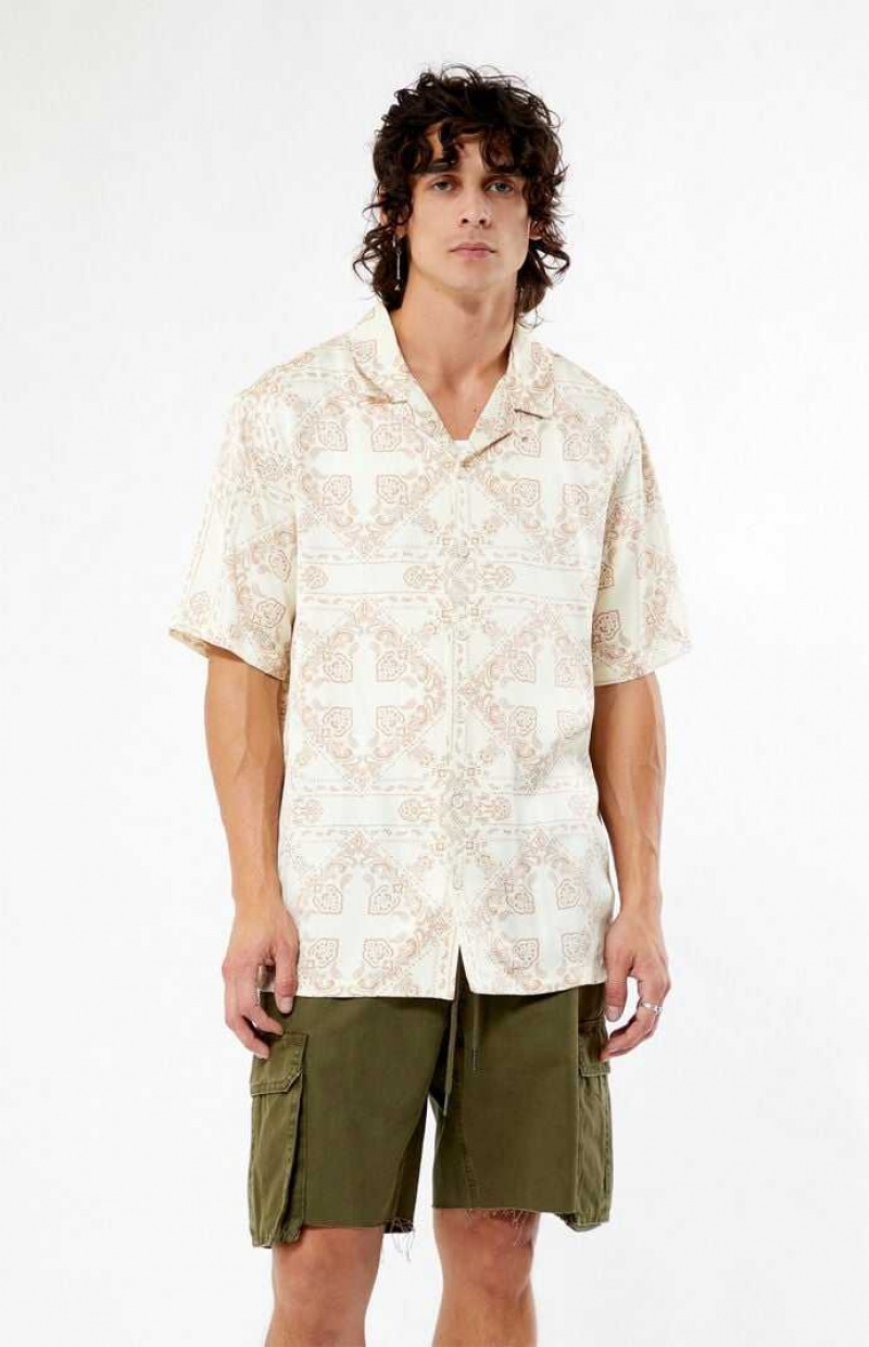 CREAM PacSun Paisley Camp Shirt | ZMESFNP-02