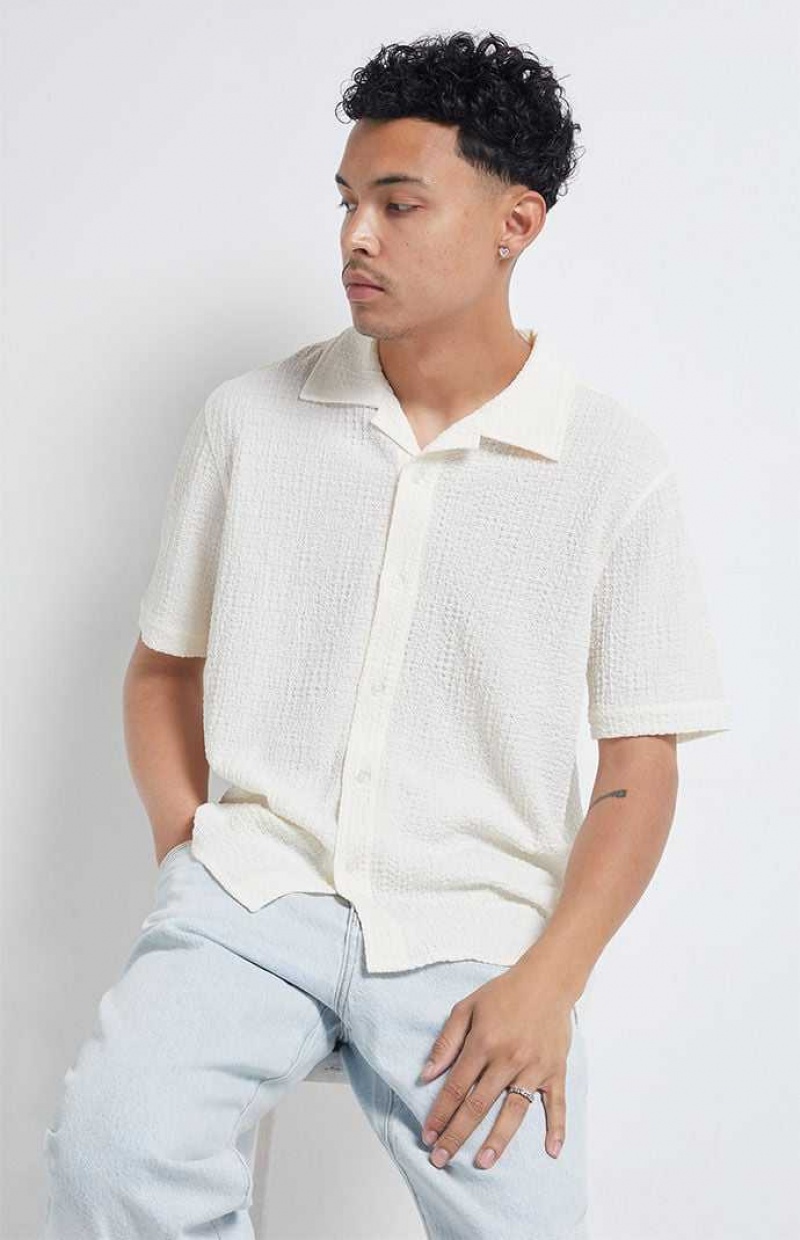 CREAM PacSun Pointelle Woven Button Down Shirt | AJVXEWD-58