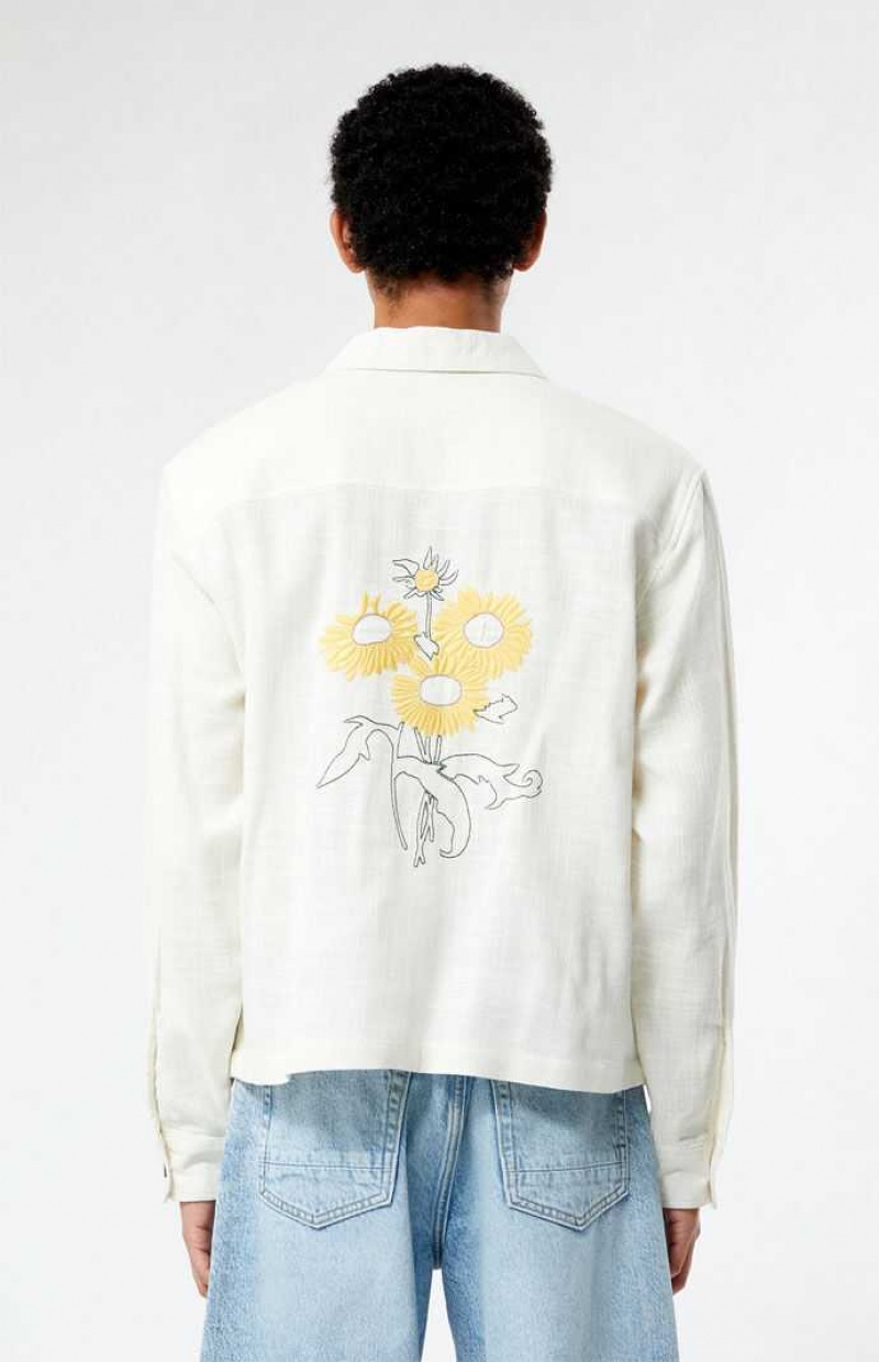 CREAM PacSun Ronan Long Sleeve Camp Shirt | QHFXZVT-78