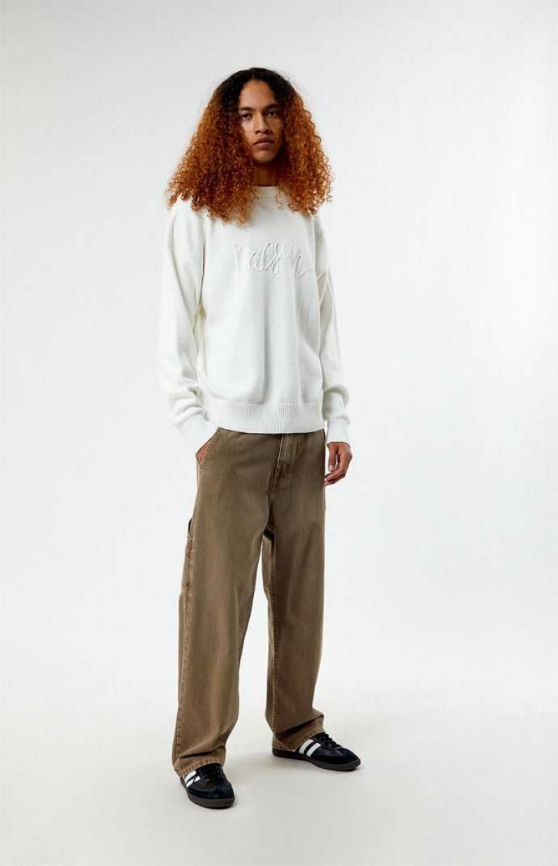 CREAM PacSun Script Applique Crew Neck Sweater | VXIUAGH-52