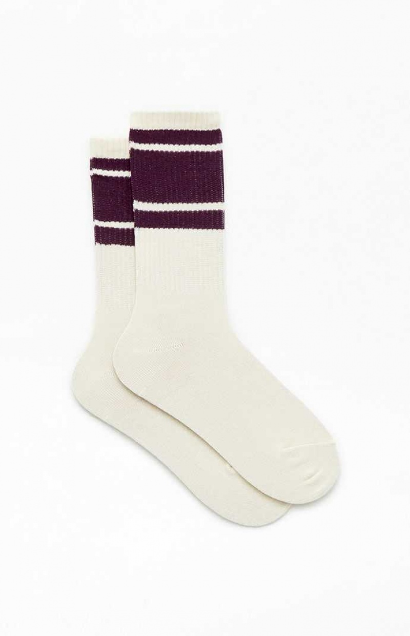 CREAM PacSun Varsity Stripe Crew Socks | ROASWGY-71